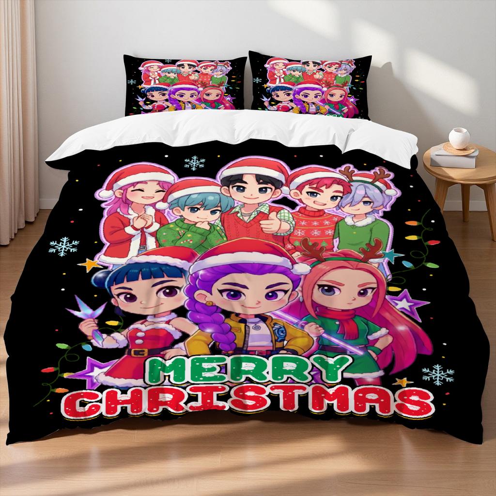 Рождественский K-Pop Тематический Красочный Принт Полиэстер Студенческое Общежитие Простыня Пододеяльник Детский Подарок Домашний Текстиль