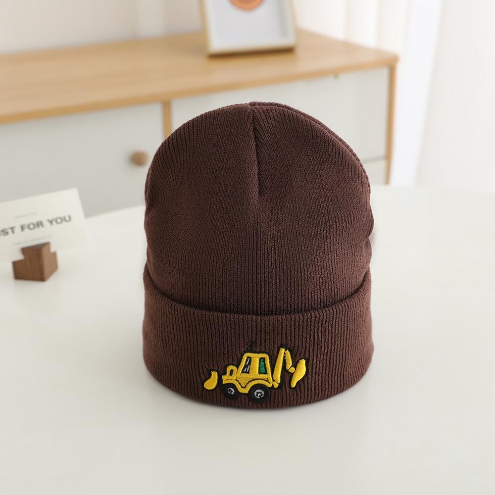Excavator Embroidered Knitted Hat Beanie Boys Girls Warm Hats Winter Hip-hop Cartoon Student Wool Hat For Kids 3-7 Years