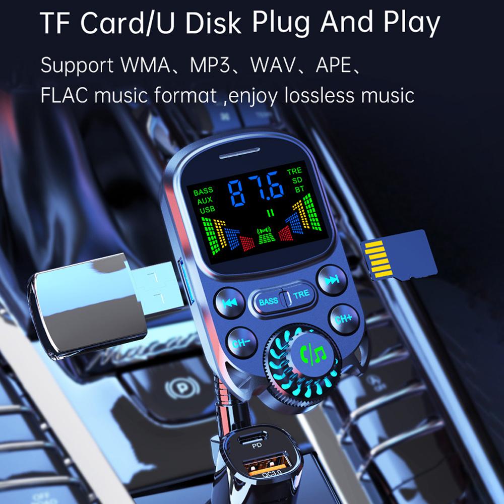 Car BT MP3 Player FM Transmitter PD+QC3.0 Car Charge Adapter with 2 Inch OLED Screen Support