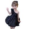 Детское черное платье для девочек без рукавов, платье принцессы с открытыми плечами
