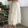 Тюлевая юбка для женщин Эластичная Высокая талия А-силуэт Длинная Юбка-пачка Фея Легкая Многослойная Ярусная Макси-юбка