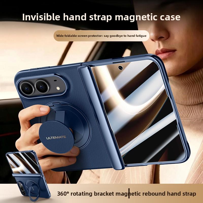 For IPhone Duo Fold Case Luxury PU Leather Magnetic 360°rotate Stand Protective Back Cover for Wireless Charging Phone Shell