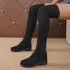 Autumn Winter Women Elastic Socks Boots Knitted Over Thigh High Boots Casual Black Long Boots Women Fashion Outdoor Shoes Women