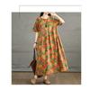 Summer Retro Cotton and Linen Round Neck Short Sleeved Dress, Women's Loose Skirt