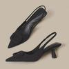Women's French Style Low-Heeled Stiletto Sandals with Pointed Toe and Breathable, Buckle Strap Design.