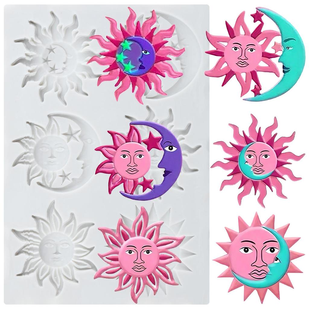 Силиконовая форма Солнце Луна Лицо Звезда Мифология Древней Греции Формы для мастики Инструменты для украшения торта Топпер для кекса Конфеты Смола Глина Шоколад Форма для гампасты