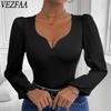 Женские модные повседневные боди с однотонным принтом весна-осень с длинным рукавом и V-образным вырезом