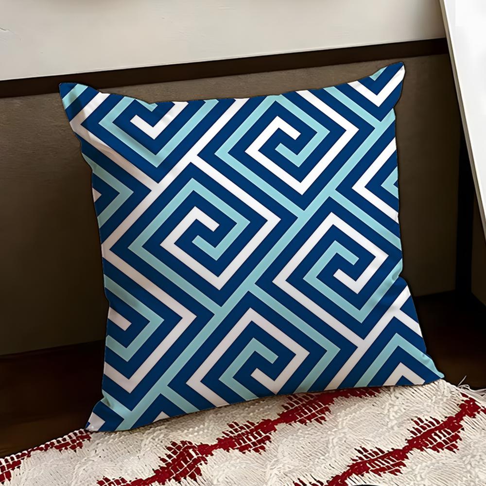Zigzag Meander Pattern Cushion Cover Reversible Soft Durable Pillow Cover Home Car MultiScene Use for Daily Comfort