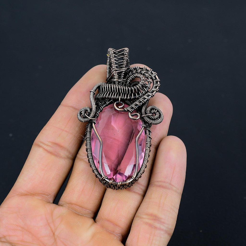 Pink Kunzite Pendant Gemstone Jewelry, 999 Copper Wire Wrapped Pendant, Handmade Jewelry Birthstone Pendant, Gift For Him