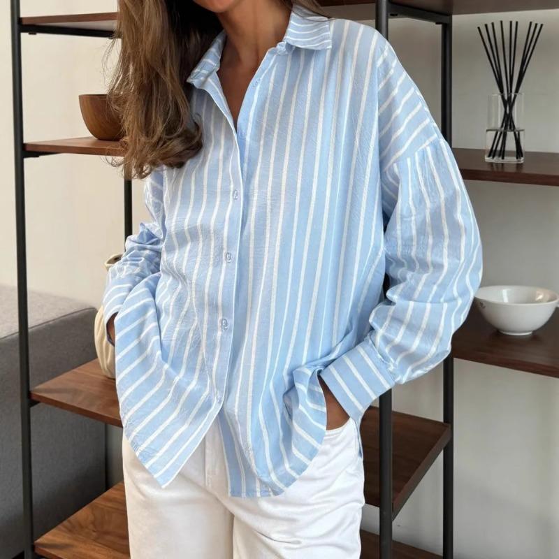 Women S Long Sleeve Striped Cardigan Shirt Ladies Casual Outerwear