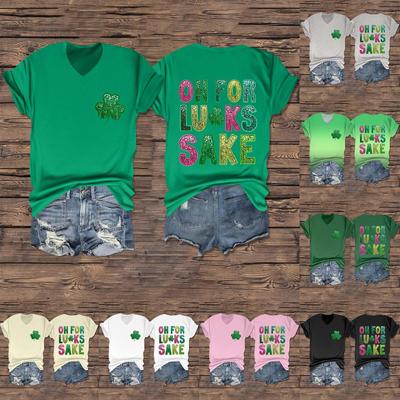 Женская повседневная одежда St. Футболка с короткими рукавами и V-образным вырезом с принтом Патрика