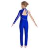Girls Gymnastics Jumpsuit Sheer Mesh Patchwork Cutout Asymmetrical Design Mock Neck Sparkly Rhinestones Full Body Leotard