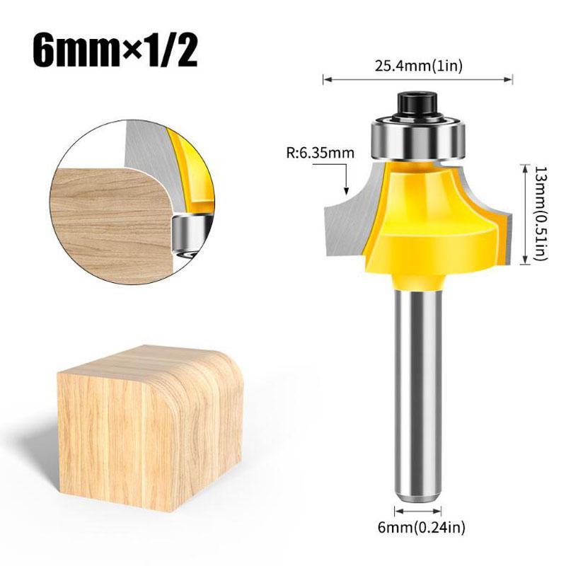 Round Professional Level Over Shank Router Bit Set Woodworking Groove Chisel Cutter Tool Tungsten Carbide 1/4inch 6mm Shank