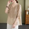 Summer Short Sleeved Women's Shirt Thin Cotton Linen Top Loose Fitting V-neck Shirt with Temperament Blouses & Shirts
