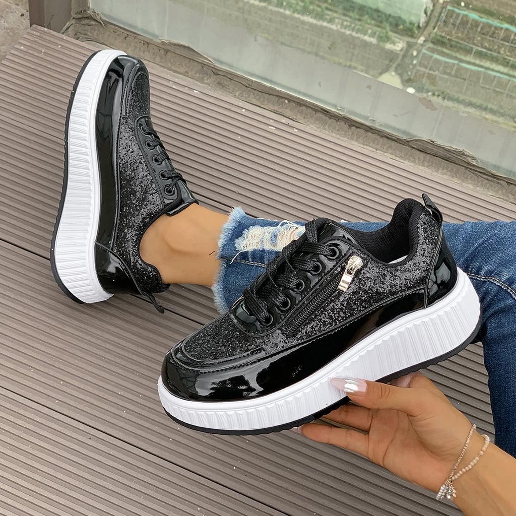 Women Autumn Zip Comfortable Fashion Casual Sneakers Women Trend Lace Up Thick Bottom Vulcanized Flats Sneakers De Mujer