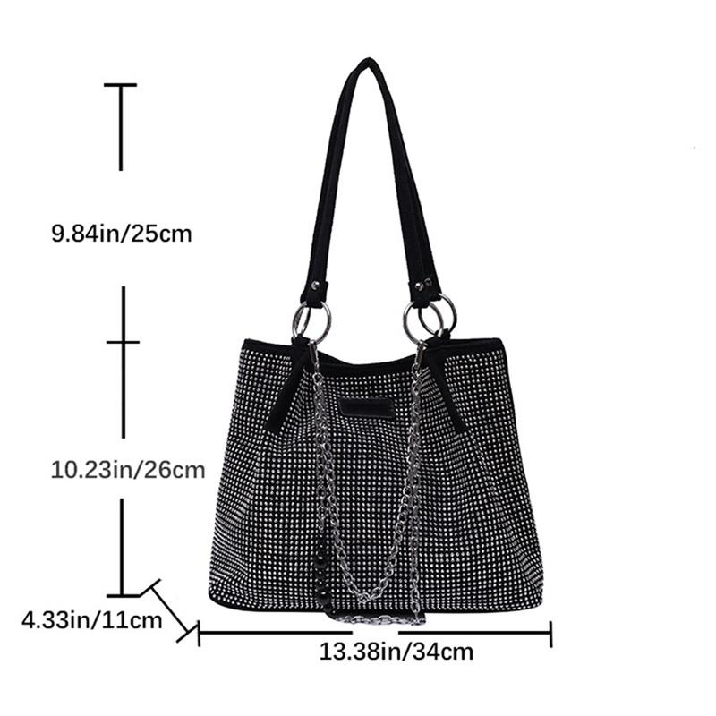 Yogodlns Luxury Rhinestone Bucket Tote Bag Women Fashion Large Capacity Handle Shopping Shoulder Bag