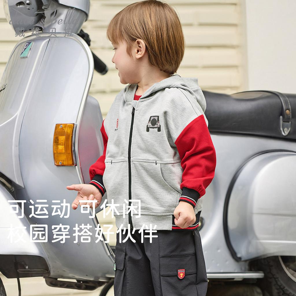 David Bella Boys' Knitted Jacket Spring Clothes New Children's Hooded Color blocked Top Men's Baby Open