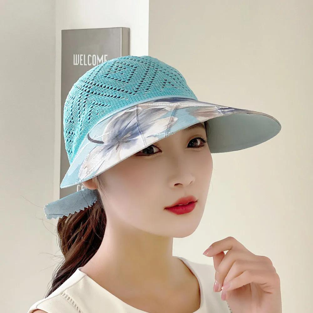 WTEMPO Summer Thin Breathable Women's Wide Brim Solid Color Sun Hats Hollow-out Elegant Casual Foldable Summer Outdoor Sunscreen Hats