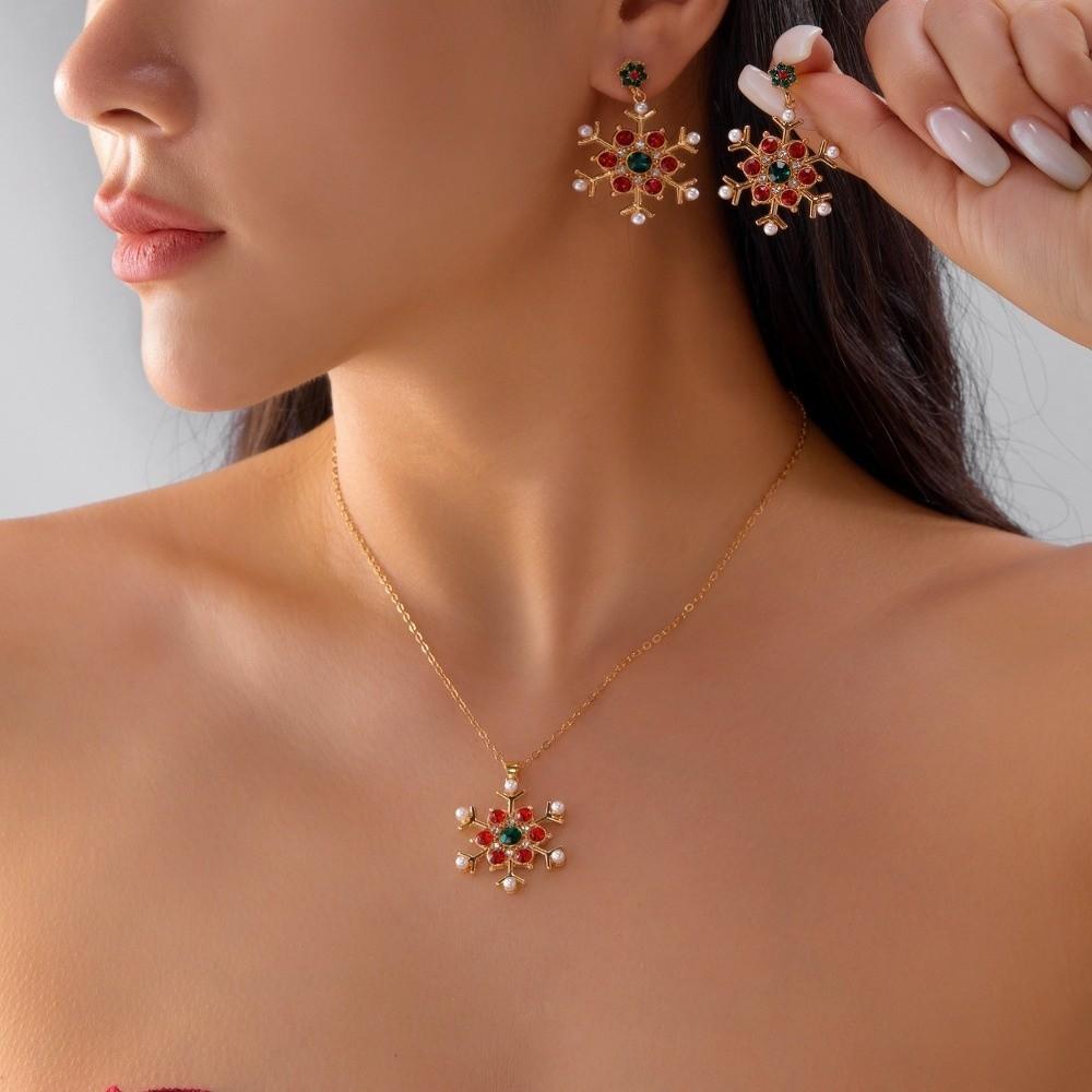 Zinc Zinc Zinc Alloy Christmas Jewelry Set Rhinestone Snowflake Necklace Xmas Dangle Earrings Party
