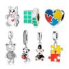 Fashion 925 Sterling Silver Square Rainbow Puzzle Bear Beads Fit Original Charms Jiuhao Bracelet Jewelry Making