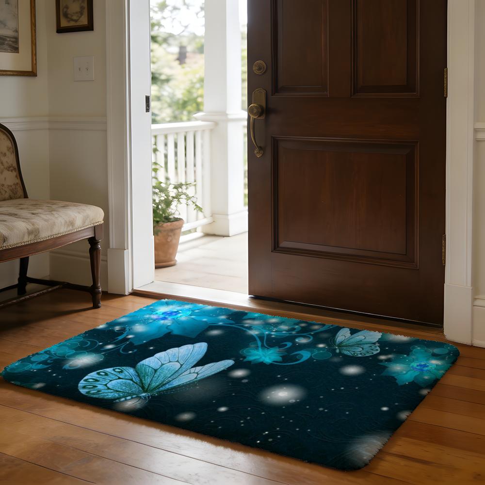 Color Butterfly Floor Mat Soft Flannel Absorbent Mat Non-Slip Rug Home Bedroom Bathroom