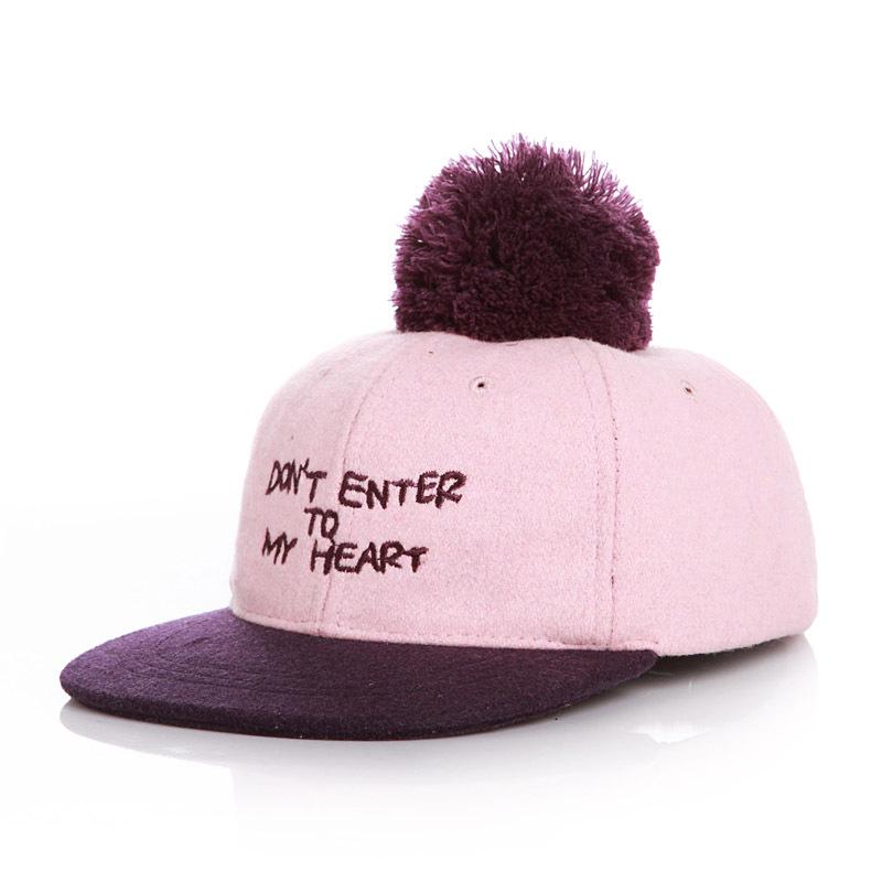 Autumn and winter children's hats, color matching children's shell flat-tongue hats, baby peaked hats, letter hip-hop hairball hats