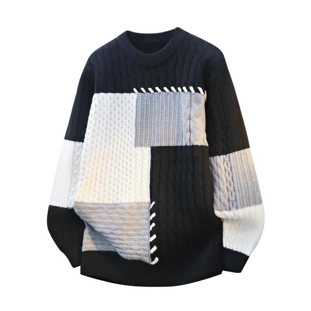 Men's Fashion Knitting Pullover Long Sleeves Loose Round Neck Sweater