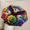 1pc Eagle Rainbow Roses Fantasy Artwork Umbrella with Plastic Handle,Suitable for All Seasons Home Travel Outdoor UmbrellaDD1005