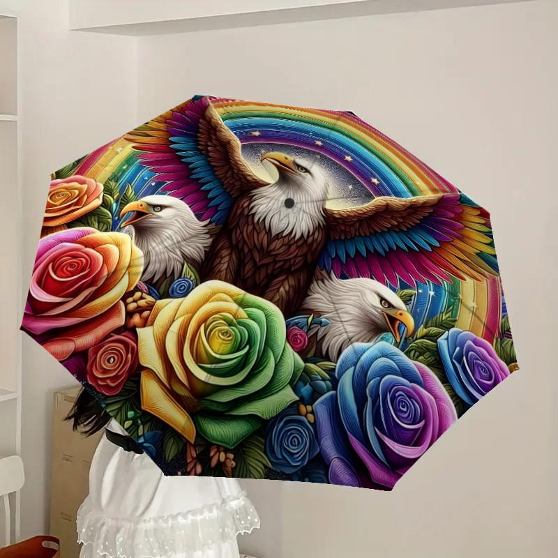1pc Eagle Rainbow Roses Fantasy Artwork Umbrella with Plastic Handle,Suitable for All Seasons Home Travel Outdoor UmbrellaDD1005
