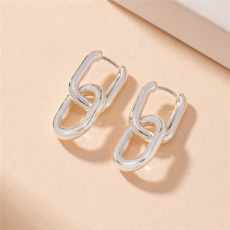 Retro Stainless Steel Square Earrings for Women Double Loop Design Drop Earrings Gold Silver Color Geometric Round Earrings