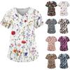 Plus Size Printed Scrub Working Uniform Tops For Women's V-Neck Short Sleeve Fun T-Shirts Workwear Tee With Pockets