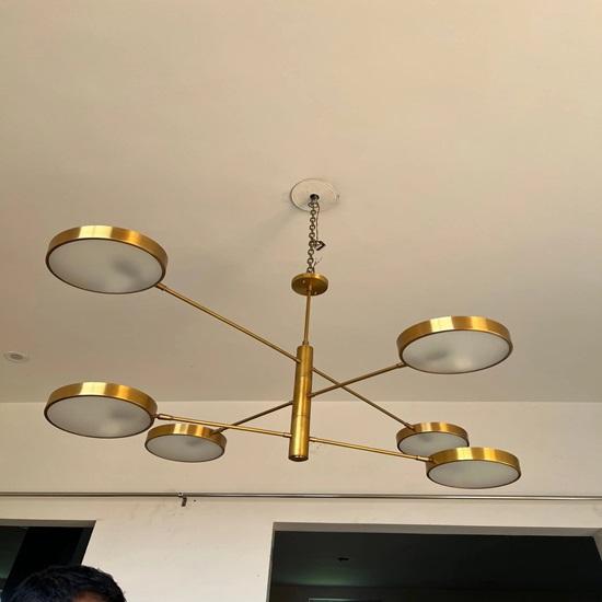 Modern LED Chandelier with Rotating Arms 6-Arm Drum Shade Ceiling Light 139.7 Cm Adjustable Pendant Dining Table, Kitchen