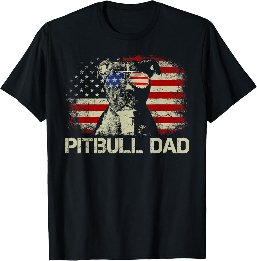 Best Pitbull Dad Ever Shirt American Flag 4th Of July Funny Gift Unisex T-Shirt