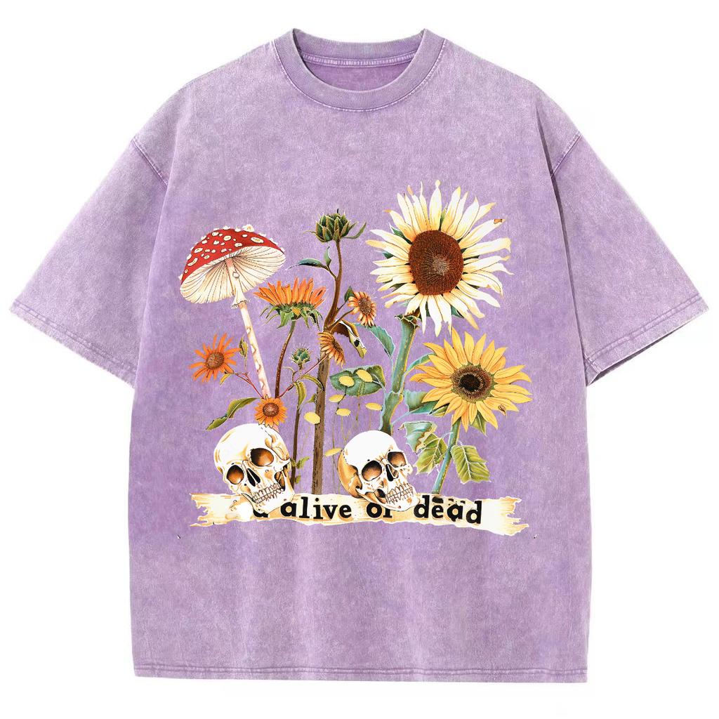 Женская мультяшная футболка винтажный принт подсолнуха выстиранная водой футболки с коротким рукавом парная уличная одежда свободная одежда топы