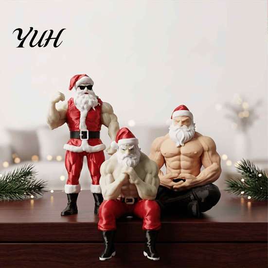 Funny Santa Ornaments Strong Muscles Claus Ornament, Muscle Lines And Beard Decor, 3D Printed Figures Christmas Decoration, Durable Resin Figurine for