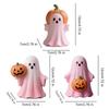Halloween Ghost Ornament Mini Ghost Statue Pink Halloween Ghost Figurine Set with Pumpkin Decoration Resin Tabletop Decoration