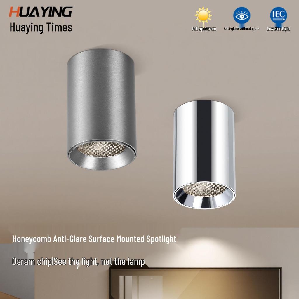 Surface-Mounted Cylinder Spotlight, Anti-Glare Honeycomb, Full Spectrum, Ceiling Light for Bedroom and Living Room.