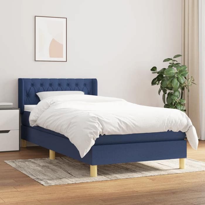 Maison Exclusive - Sommier à lattes de lit avec matelas Bleu 90x190 cm Tissu