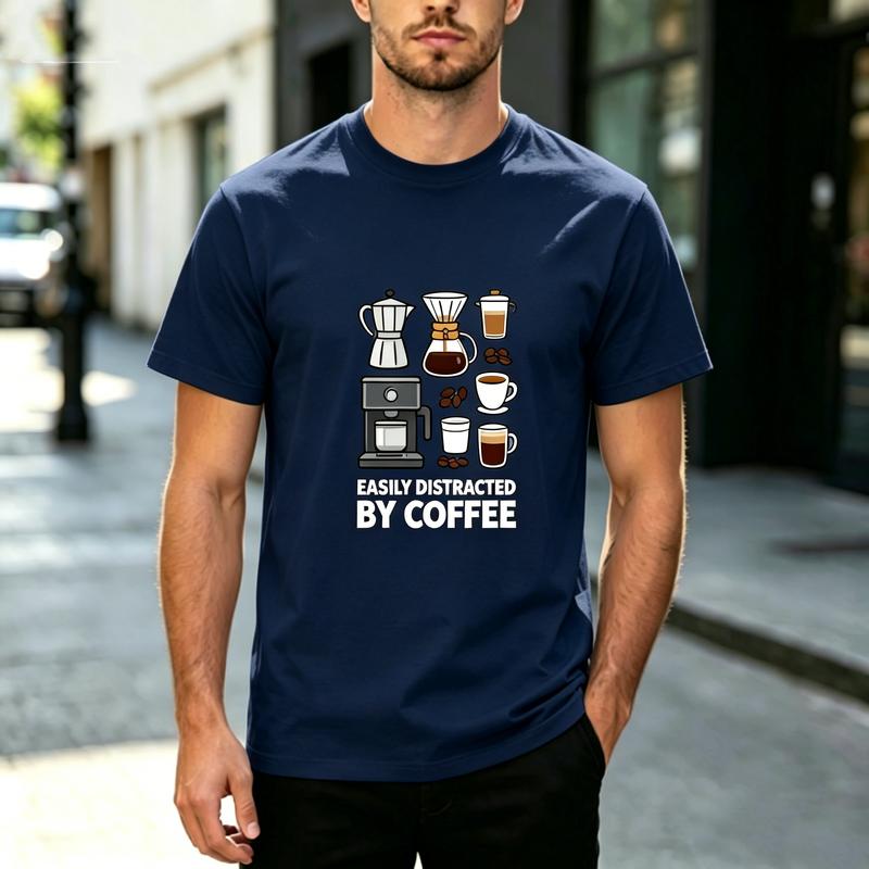 Funny Coffee Lover Graphic T Shirt Easily Distracted By Coffee Tee Unisex Unisex Casual Cotton Short Sleeve Top Streetwear