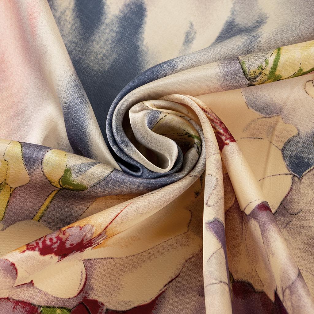 Chinese Style Flower Silk Shawl Print Headscarf Hair Wrap Neckerchief Female Satin Square Scarf For Women Headband Foulard Hijab