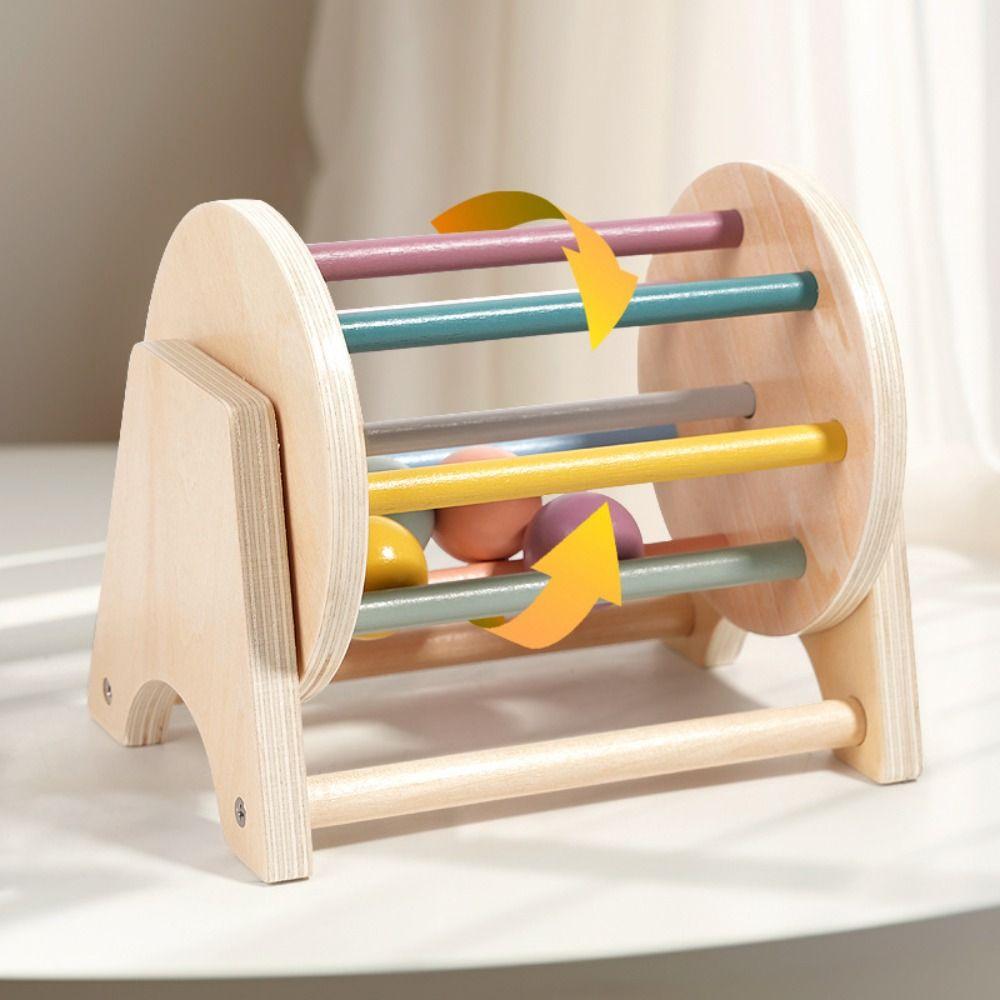 Wooden Rainbow Spinning Drum Color Shape Cognition Ball Busy Drum Toy Ball Drop Kids Toy Boys Toys