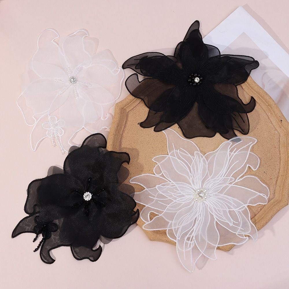 Ткань Ткань Ручной Работы Жемчужные Цветочные Нашивки Платье DIY Декоративные Цветочные Нашивки