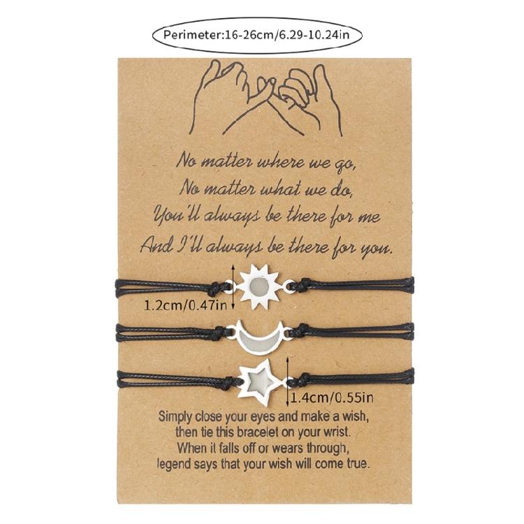 Набор из 3 Привлекательных Луна Солнце Звезда Браслетов Дружбы Регулируемый Ручной Работы Шнурок Наручный Браслет Для Лучшего Друга