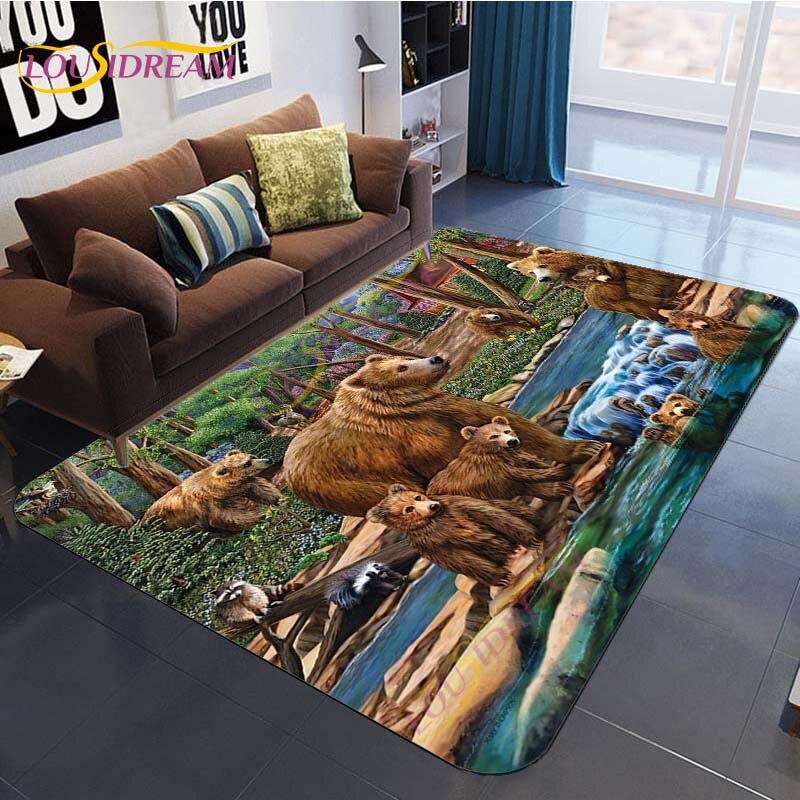 Коврик с изображением животного, коврик с рисунком медведя, ковер, коврик с коричневым медведем, напольные коврики, ковер для гостиной, спальни, коврик для стула, детский игровой коврик