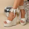 Sexy New Straw Knitted Simple Hentian High Slope Heel Waterproof Platform Car Model Sandals LFD-10368-A23