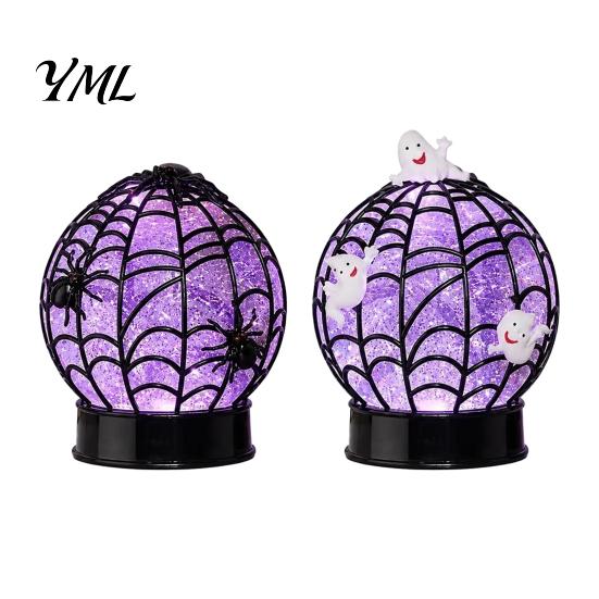 Spider Web Decor Lamp Halloween Ghost Glitter Ball Lamp, Glowing Spiderweb Faux Crystal Sphere Light, Purple Glow Night for Holiday Party Table