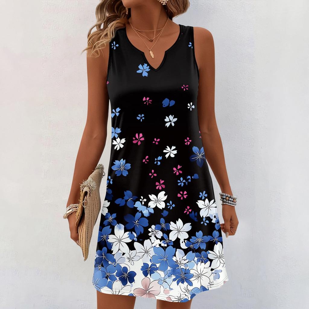 Женские летние платья с V-образным вырезом и принтом без рукавов Сарафан Повседневное платье