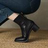 Fashion NEW Autumn Women Boots Square Toe Chunky Heel Shoes Genuine Leather Shoes for Women Knitted Fabric Modern Boots Soft Daily Shoes