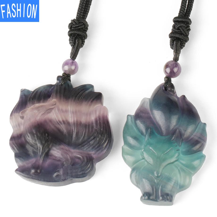 Ожерелье с подвеской в ​​форме лисы из полудрагоценного камня в виде животного