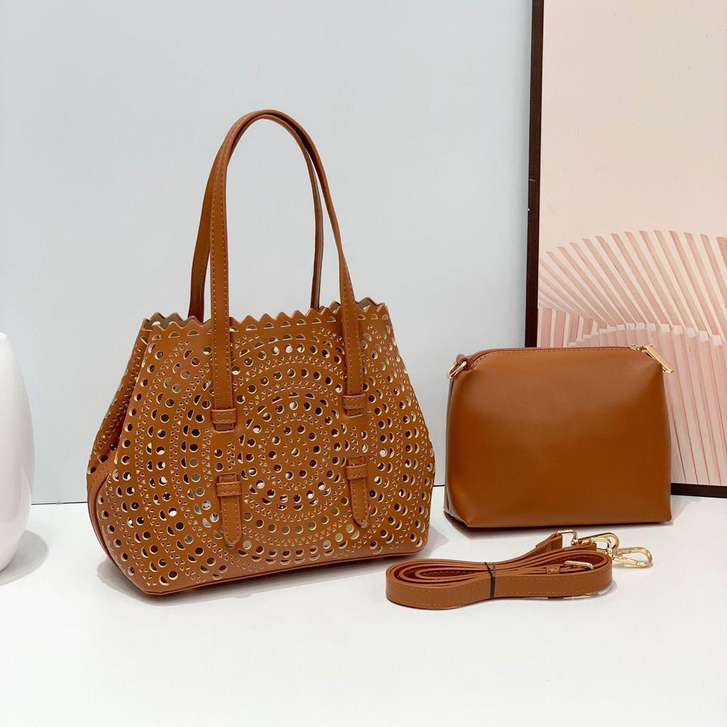 Набор сумок из кожи с резным узором Cross-Border: Сумка-тоут, косметичка и кошелек для монет